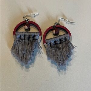 Handmade Buckeye Gray and Red Tassel Earrings
